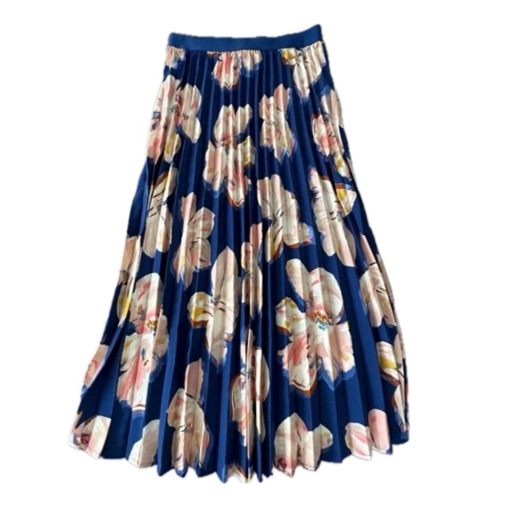A New Day, Floral print accordion Skirt - Blue and Pink, Size L